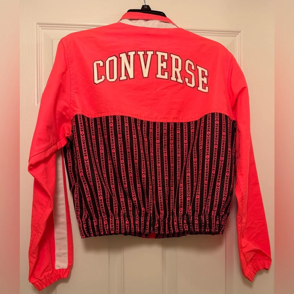 Converse Neon Pink and Black Windbreaker Track Jacket Size Medium - Picture 2 of 5